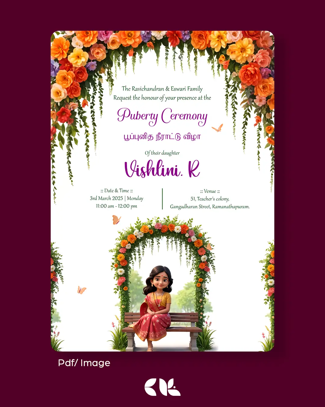 Puberty Ceremony Manjal Neeratu Vizha Einvitation