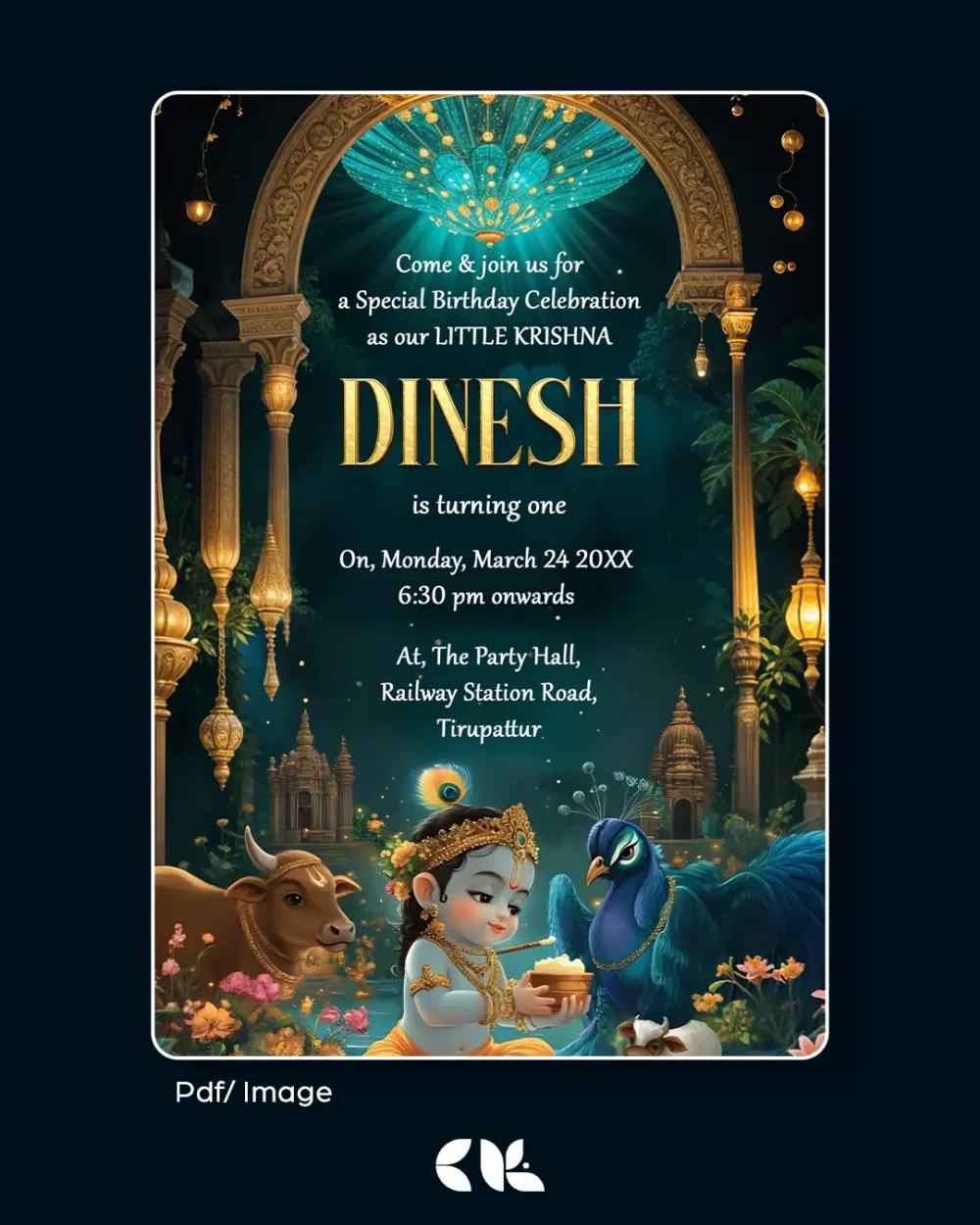 1st Birthday Invitation | Krishna Theme 2