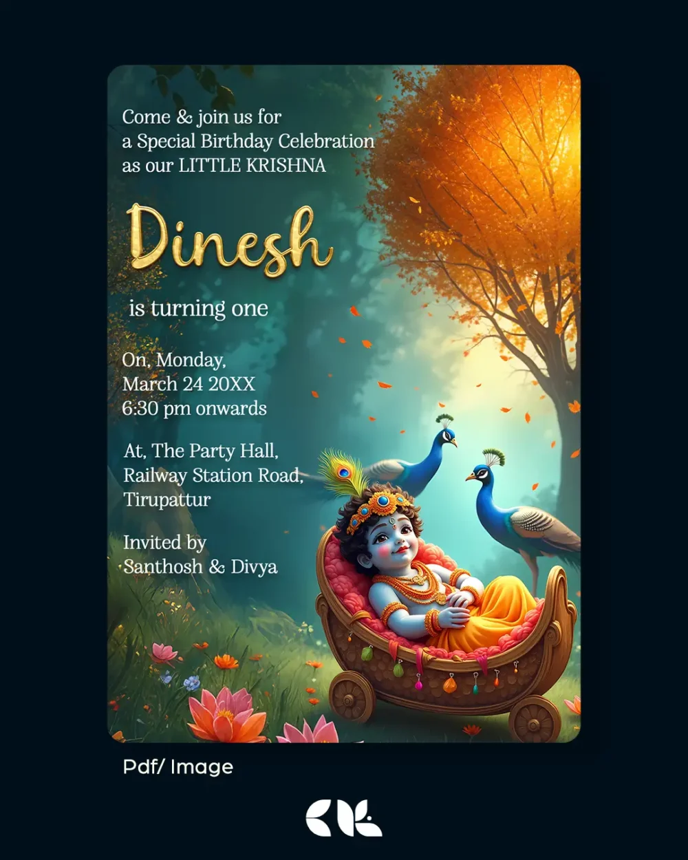 1st Birthday Invitation | Krishna Theme 3