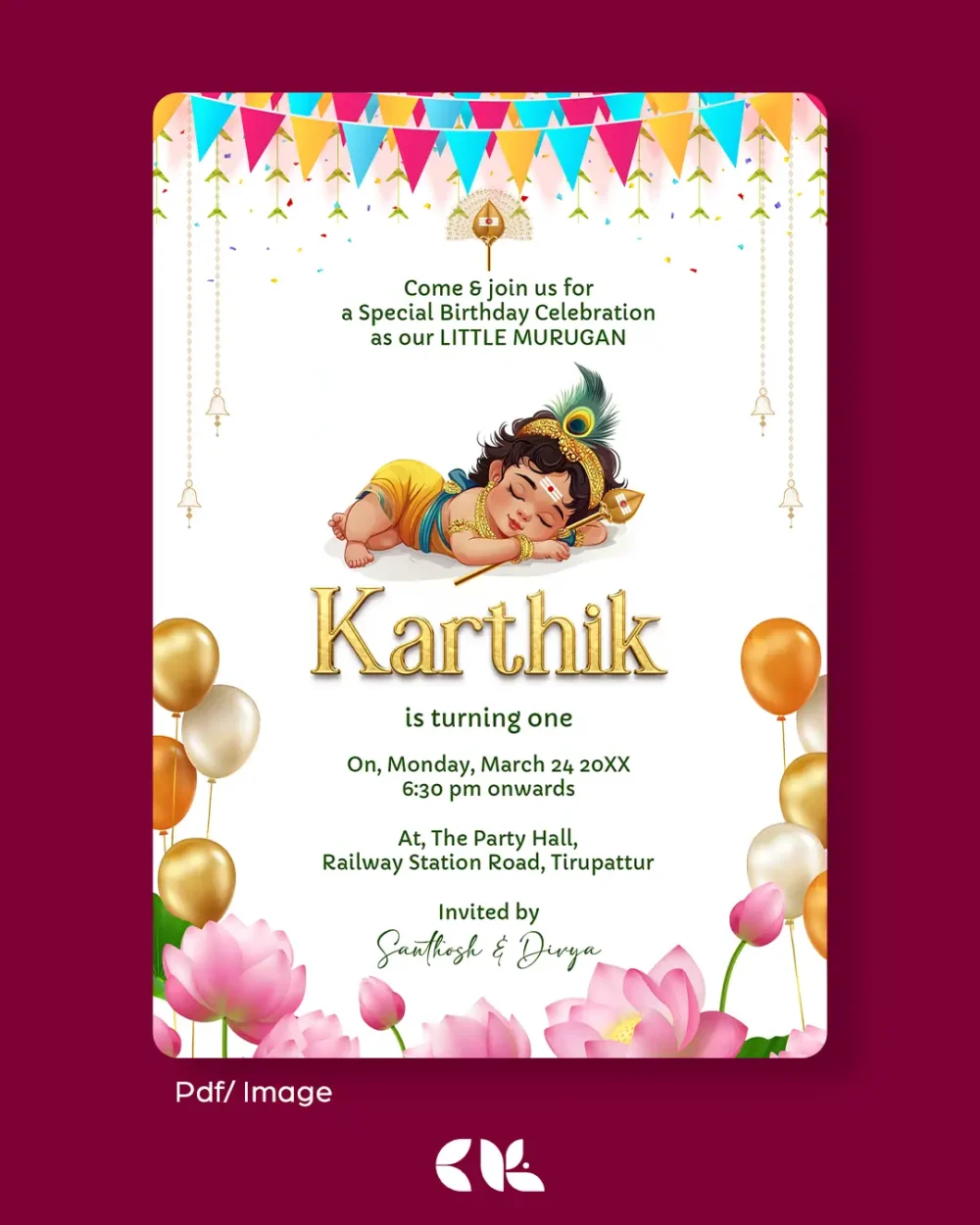 1st Birthday Invitation | Murugan Theme