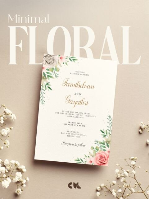 Minimal floral friends card