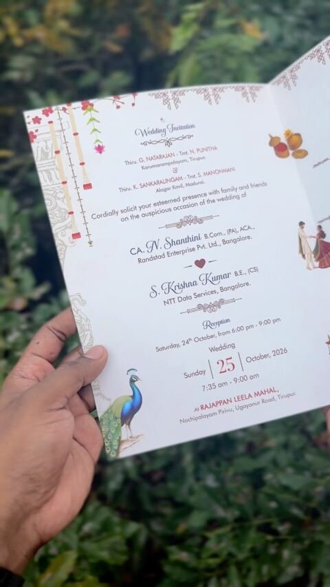 Classic floral Tamil wedding card