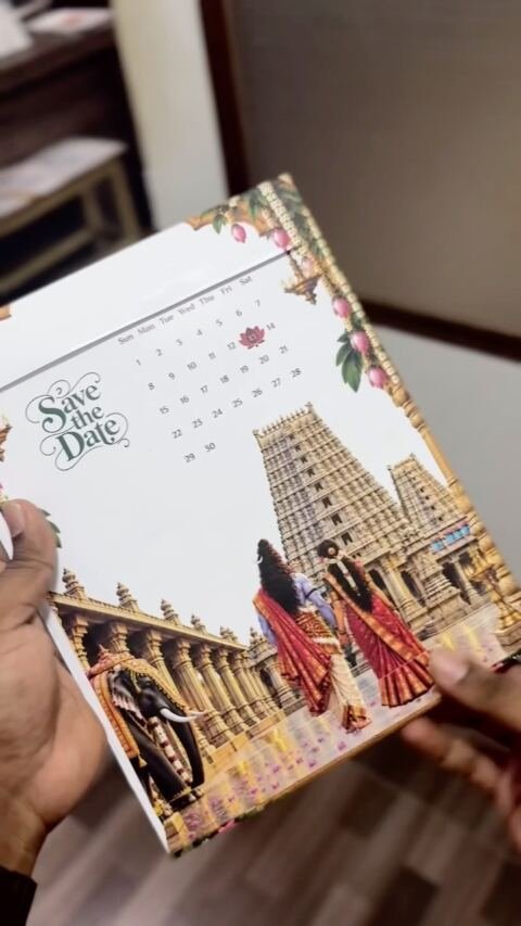 Save-the-date calendar temple card