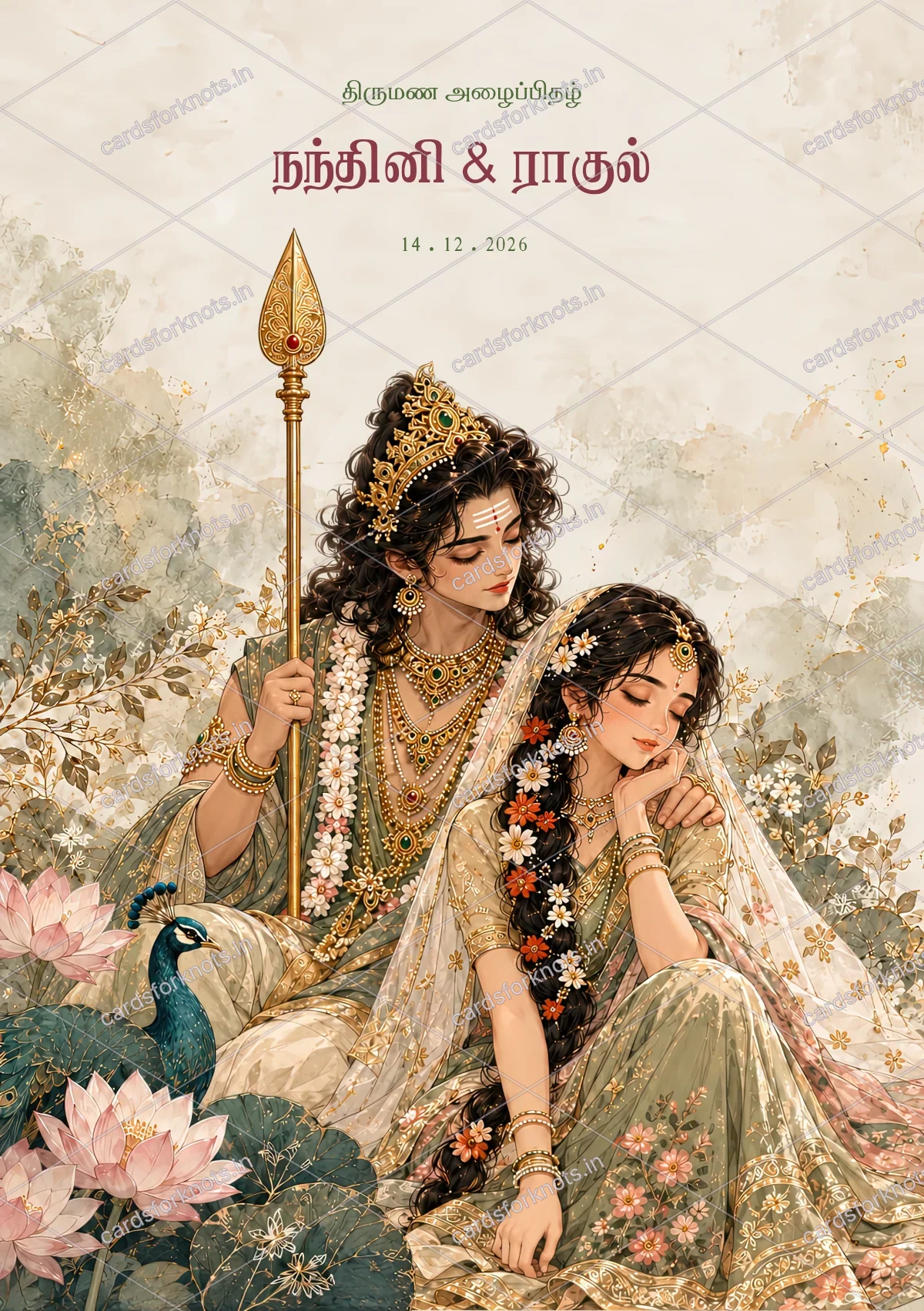 Murugan Valli Vintage Lotus Tamil Wedding Invitation | Cards for Knots